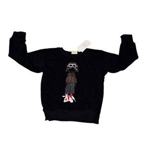 Sailor Tom Kids Black Moto Club Sweatshirt With 3D Sneaker Applique Design